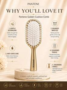 Pantene Golden Air Cushion Massage Comb, Soft Air Cushion Bristles That Don't Scratch Scalp, Smooths Frizz, Reduces Pulling And Breakage, Built-In Anti-Static Effect, Suitable For Personal Use And Gifting - Gold - View 5