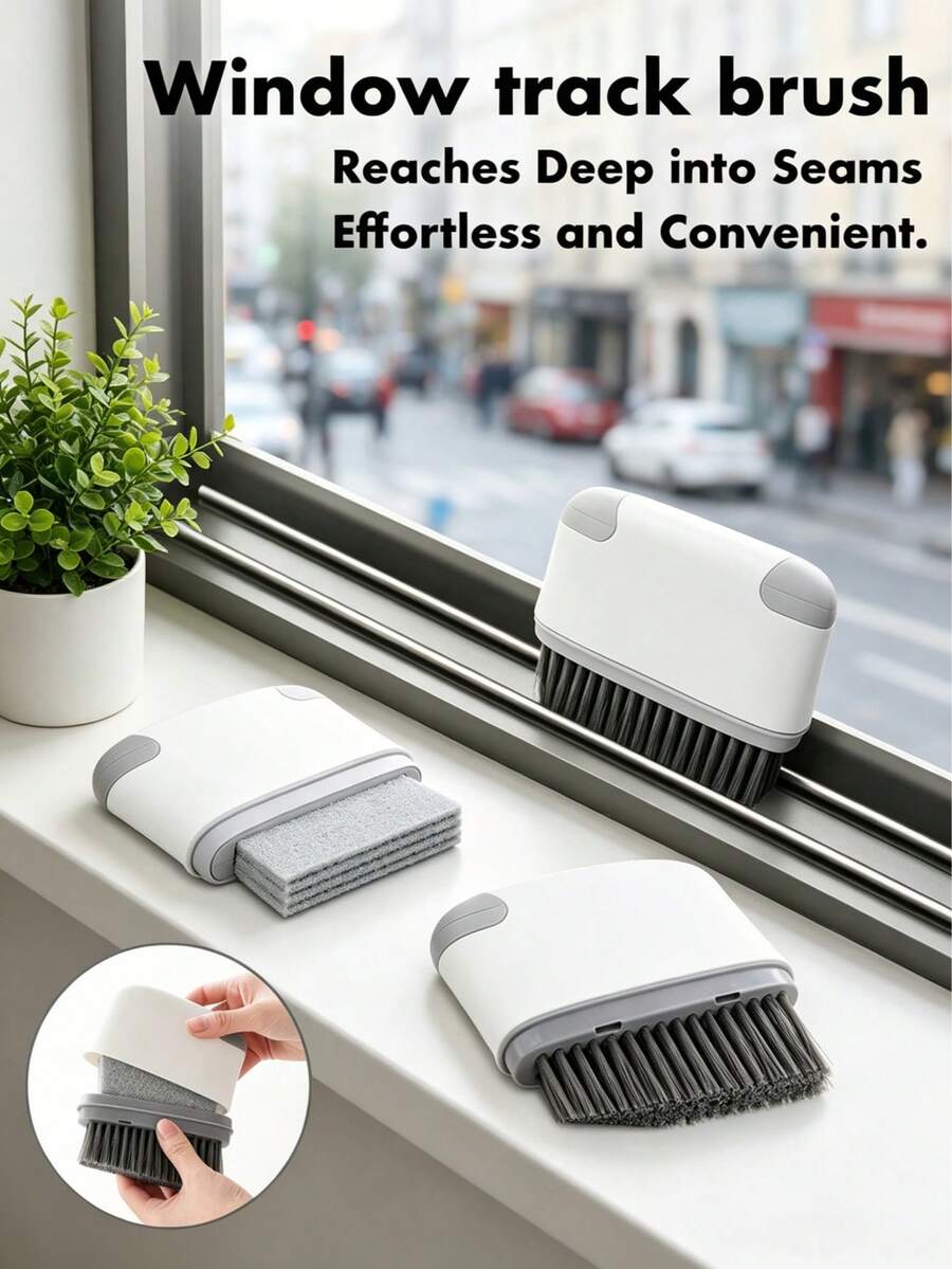 1 pieza Cepillo de limpieza de ranuras de ventanas multicolor, adecuado para limpiar rieles de puertas, rieles de ventanas, marcos de ventanas y ranuras de ventanas, también se puede usar como herramienta de limpieza de utensilios de cocina