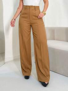 ADD MODA FEMININA EIRELI- AS1331 Women's Palazzo Pants, High Waist, With Side Pockets, Romantic Fabric, Elegant, Formal, Modern, National Shipping New Collection 2024 - 鏽棕色 - 查看 1