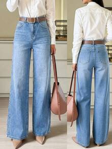 NVFelix Jeans de pierna recta holgados para mujer, acabado desgastado, estilo retro casual Y2K streetwear, adecuados para vacaciones de primavera & verano - Lavado ligero - Ver 4