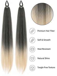 2Pcs 28 Inch Long Straight Synthetic Braided Ponytail Wig With Elastic Band For Women Daily Wear - Multicolor - View 6