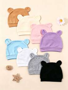 2pcs Cute Bear Ear Baby Knitted Hats, Soft Elastic Newborn Hats, 0-4 Months Universal Baby Hospital Hats, Cute Baby Hats, Suitable For Nursery And Daily Wear - Multicolor - View 1