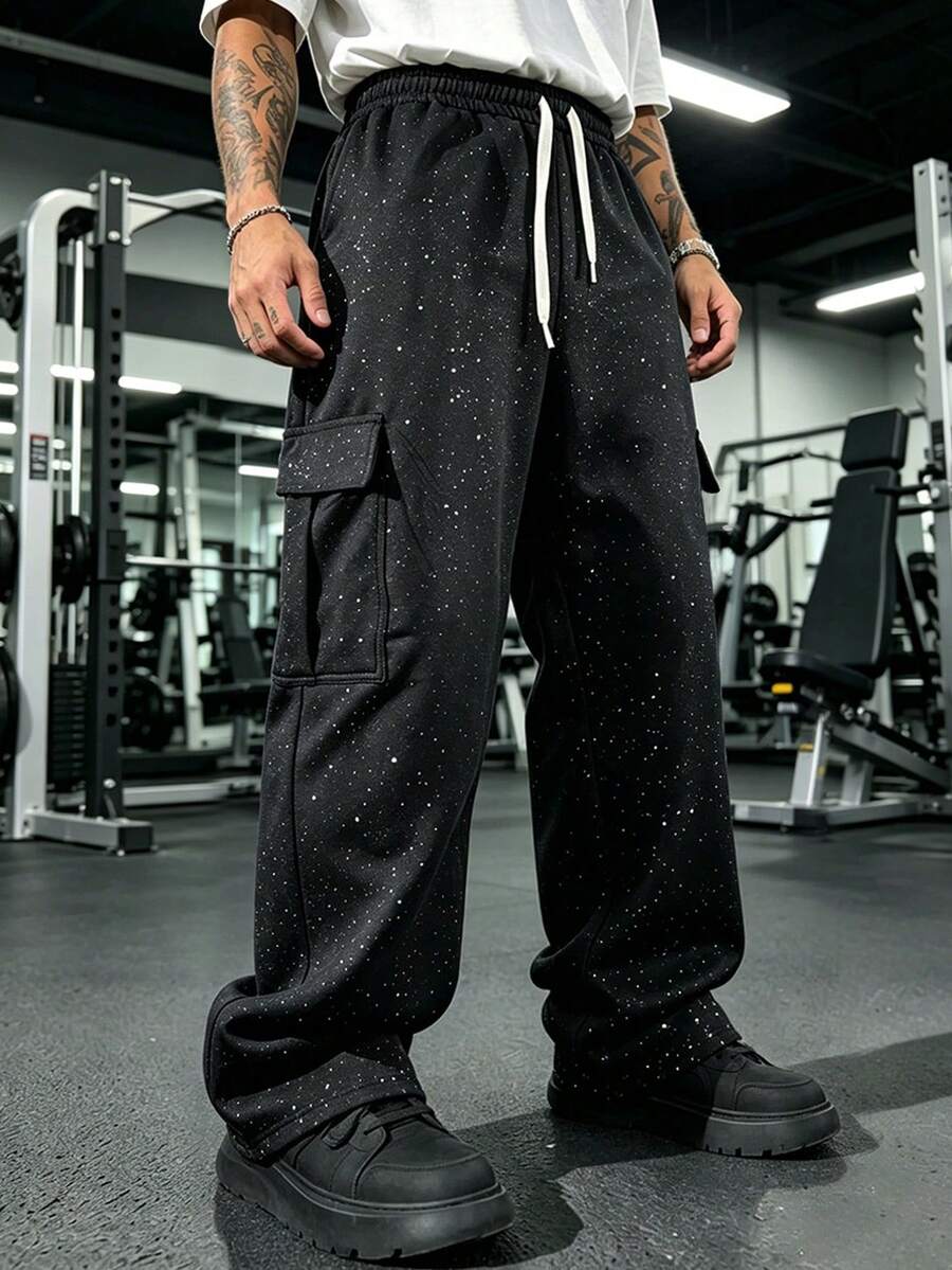 Spring/Autumn Men's Loose All-Over Print Sweatpants, Outdoor Fitness Running Jogging Minimalist Long Pants Sports - Black - View 1