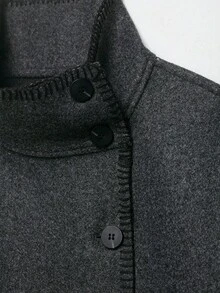 Seelio Autumn/Winter New Women's European & American Style Fashion Minimalist Versatile Loose High Neck Long Sleeve Button-Up Jacket - Dark Grey - View 6