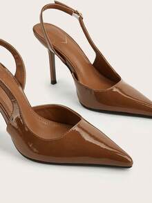 Pointed Toe Closed Toe Brown Faux Suede Minimalist Elegant Office Single Strap Buckle Slingback Stiletto High Heels - Brown - View 4