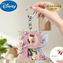 Llavero de bordado de letra de hada de flores Disney 2D plano, 26 patrones de dibujos animados florales 'A-Z', colgante de acrílico con cadena, adecuado para bolsos, llaves y llaves de coche, regalo de accesorios de viaje, diseño de llavero floral lindo, superficie lisa, llavero, llavero decorativo, llavero de dibujos animados, regalo de Navidad, regalo para fans, regalo de vacaciones, decoración del hogar - Multicolor - Ver 21