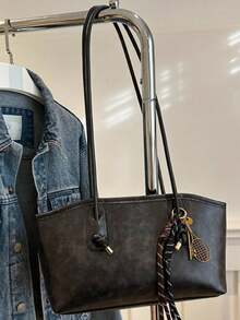 1pc New Coffee Color Rhombus Pattern Bowling Bag, Zipper Closure, Solid Color PU Material, Large Capacity Handbag, Very Suitable - Coffee - View 5