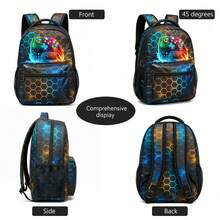 Mochila escolar para estudiantes - Mochila con patrón de videojuegos para adolescentes de escuela secundaria - Mochila casual de 16 pulgadas para videojuegos y viajes - Multicolor - Ver 4
