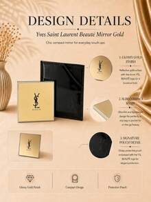 YSL 聖羅蘭金色化妝鏡，7cm 方形金框化妝鏡，高清鏡面配皮質收納袋，輕薄便攜，補妝，自用送禮都合適。 - 金色 - 查看 6