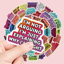 50Pcs Sarcastic Funny Adult Quote Waterproof Vinyl Stickers, Snarky Humor Meme Text Colorful Watercolor Border Decals For Water Bottle Laptop Notebook Scrapbooking Adult Humor Lovers Gifts School Supplies - A - View 3