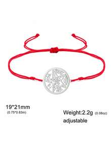 LIKGREAT 1pc Men's Fashion Vintage Pentagram Hollow Round Charm Adjustable Red & Black Braided Bracelet, Minimalist Couple Niche Versatile Hand Accessory - Bracelet Series - View 15