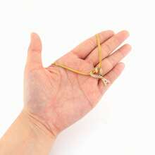1pc New Classic Letter Hollow Heart Pendant Gold Stainless Steel Fishbone Chain Necklace For Women - Gold Micro-inlay - View 3