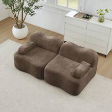 2-Seater Modular Boneless Sofa, Wave Shape, Deep Seat Cushions, Movable Armrest Cushions - 棕色 - 查看 6