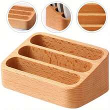 Visitenkartenhalter aus Naturholz, massives Holz, glatt und gratfrei, nordischer Stil, multifunktionaler Memo- und Kartenhalter, Handyhalter, kompakter Visitenkartenhalter für Schreibtisch, Büro, Arbeitszimmer, Empfang - A - Übersicht 6