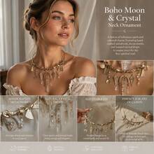 1pc Flexible Adjustable Collar Choker, Boho Celestial Vintage Aesthetic, Festival Beach Daily Outfit, Moon Charm Long Crystal Tassel Dangle Accessory - 09-2070 星月流蘇項鍊 - 查看 7
