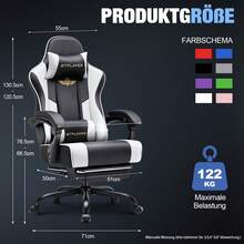 Chaise de jeu EXRACING - Chaise de jeu ergonomique avec repose-pieds, appui-tête et soutien lombaire, réglable en hauteur, rembourrée, supporte jusqu'à 180 kg. - Blanc - Voir 4