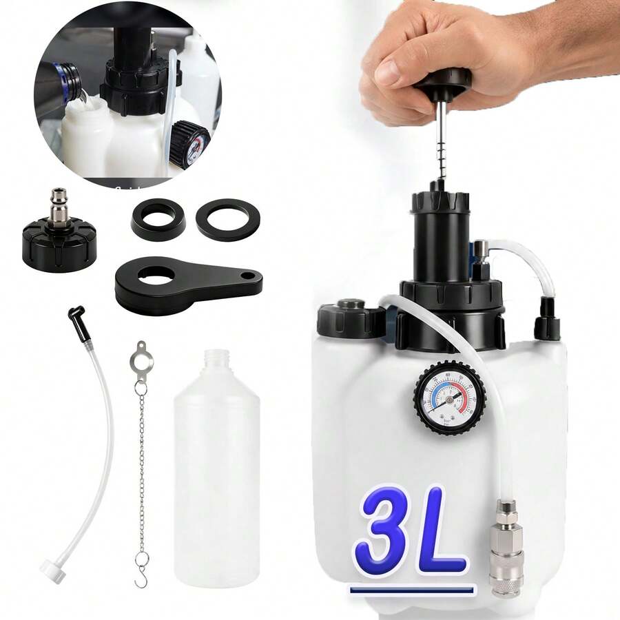 Car Bleed Oil Bottle Tool Pressure Brake Clutch Fluid Bleeder Bleeding Kit 3L And Brake Fluid Bleeder With Extractor And Refill Bottle For European Models Vehicle Maintenance - A - View 1