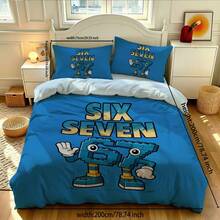 Six Seven Blue 3件組床上用品套裝，6&7印花：1件被套 + 2件枕套（不含填充物），高清晰染色，100%聚酯纖維，柔軟，拉鍊封口，可水洗，適用於居家、旅行、宿舍 - 6770+SJT+C - 查看 13