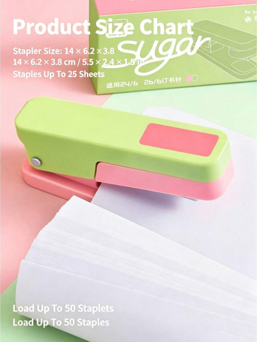 1個 360°可旋轉迷你釘書機,可愛便攜口袋尺寸,適合學生使用,省力設計,適用於學校作業與辦公文件,時尚實用的日常文件整理文具 - 360度旋轉中縫訂書機 - 查看 1