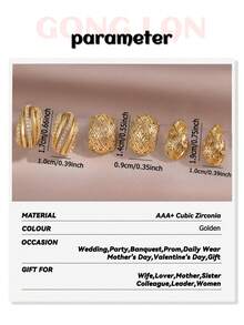 3pairs/2pairs/1pair Luxury Textured Micro Paved Cubic Zirconia Earring Sets, Versatile Gold Plated Copper Jewelry For Bridal Wedding Daily Banquet - Gold - View 3