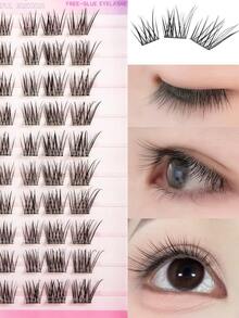 Glue-Free Baby Curved False Eyelashes, C Curl, 6-11mm Mixed Length, 60 Clusters Korean Style, Naturally Enlarges Eyes. No Glue Needed, DIY Quick Application Saves Makeup Time, Easy To Apply, Suitable For Beginners, Lightweight Realistic Lashes Not Easily Messy, Reusable, Perfect For Commuting And Dating, Ideal Holiday Gift For Best Friends And Girlfriends. - C - View 4