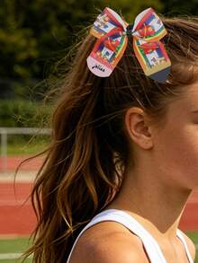 Custom Back To School Girls' Bow Hairclips, Leopard Print & Plaid Pencil Pattern Printed Hair Clips - Multicolor - View 3