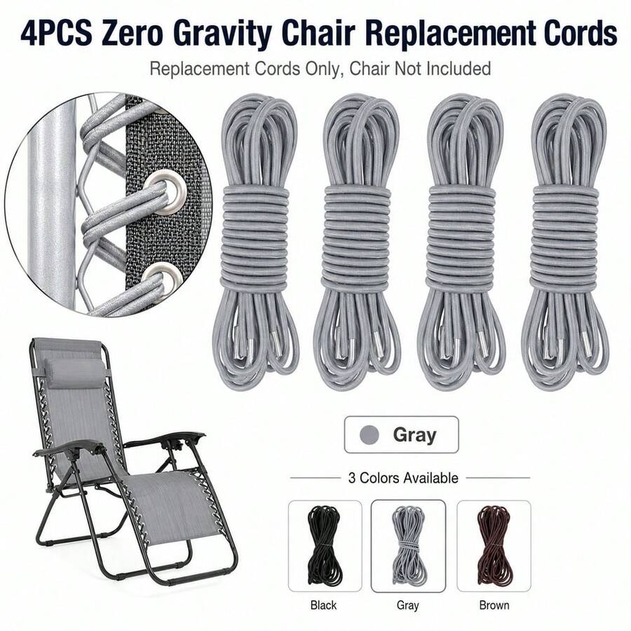 4pcs Zero Gravity Chair Replacement Rope, Elastic Chair Rope Repair Kit With Metal Heads, Outdoor Patio Lounge Chair Leisure Chair Elastic Rope, Repair Worn Chair Support, Rope Only - Thickened and Upgraded Version - View 1