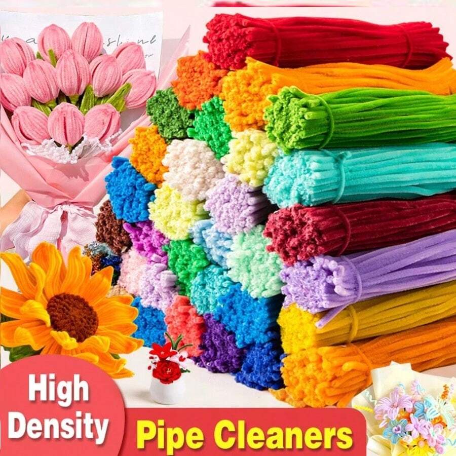 Multi-Color Chenille Stems DIY Craft Material Kit, Soft Bendable Plush Pipe Cleaners Creative Handmade Set, Suitable For Children's Crafts, Art Classes, Parent-Child DIY, Bouquet Weaving, Holiday Decorations, Gift Making, Party Decor And Creative Art Projects