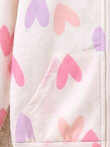 Young Girls Casual Sweet Versatile Cute Heart Print Stand Collar Long Sleeve Diagonal Pocket Zipper Jacket Top Autumn/Winter - Pink - View 5