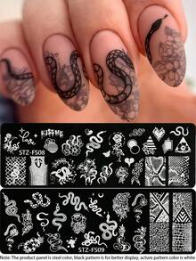 2pcs Halloween Skull Rose Nail Stamping Plate, Stainless Steel Nail Art Template With Sugar Skull, Spider Web, Ghost, Pumpkin & Witch Pattern, Gothic Dark Nail Stamp Plate For Halloween DIY Salon Manicure Nail Supplies, Nail Accessories Tools - Silver - View 2