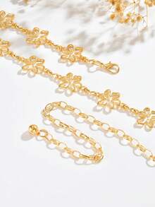 1pc Minimalist Geometric Hollow Flower Metal Chain Gold Body Chain, Women's Girls Fashion Versatile Elegant Waist Chain, Beach Holiday Party Music Festival Wedding Season Valentine's Day Back To School Gift - Gold - View 4