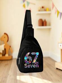 1pc Back To School Mini Fashion Simple Solid Color Cute Cartoon 67 Number 2D Print Waist Bag Chest Bag, Lightweight Nylon Material Zipper Closure Coin Purse, Perfect For Daily, Travel, Vacation, Shopping, Outing - Multicolor - View 6