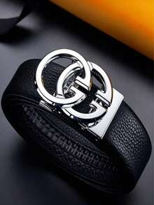 1pc Men's Luxury Automatic Buckle Lychee Texture Design Leather Belt, Fashion Business Casual Waist Belt, Jeans Outfit, Adjustable Men's Formal Gift | Premium Crocodile Embossed Leather Belt, Automatic Buckle, Fashionable Durable, Comfortable Daily Commute Work Party Belt | Automatic Buckle, Adjustable, Business Casual, Men's Gift - Multicolor - View 8