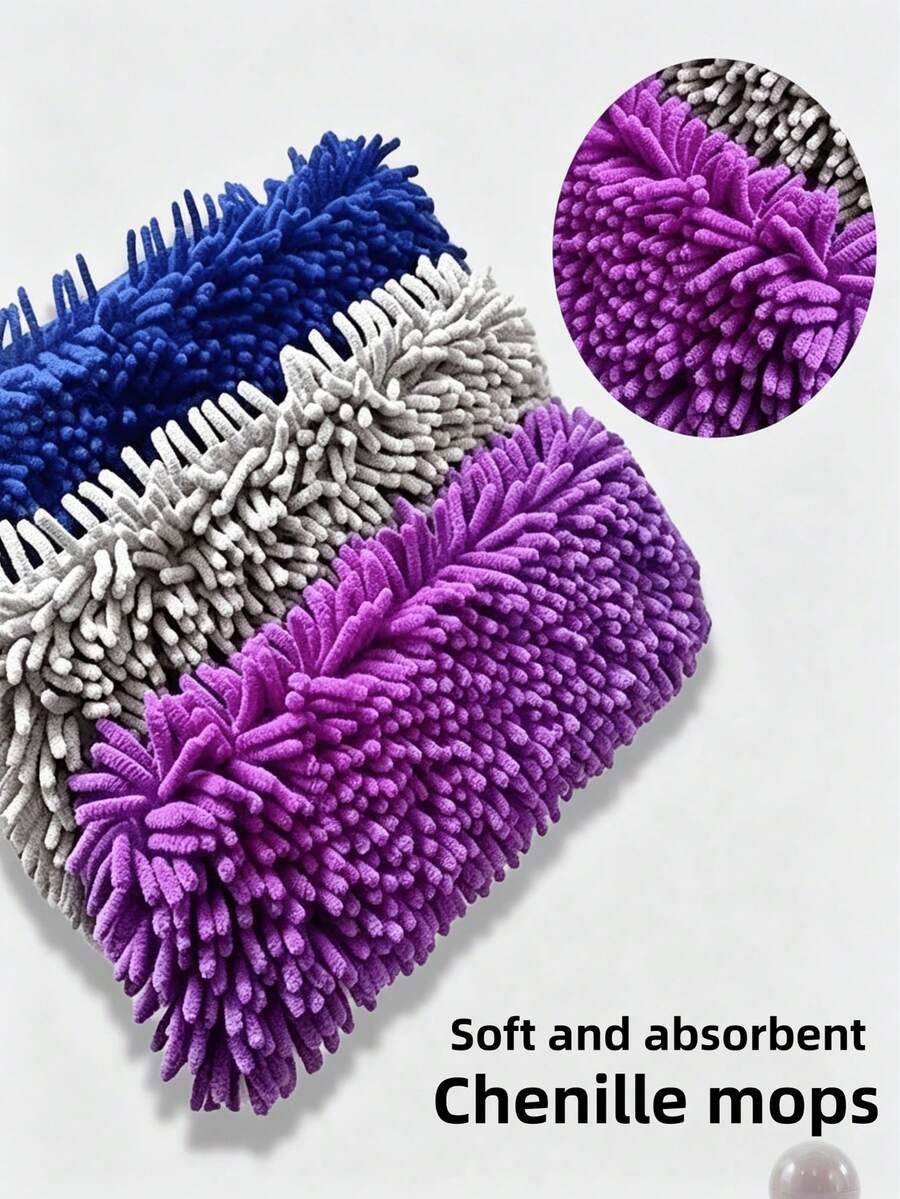 3pcs New Chenille Mop Replacement Pads, Reusable Mop Pads, Replaceable, Washable Microfiber, Dual-Use Dry & Wet Mop For Wood Floors And Tiles, Best For Cleaning Floors And Various Surfaces (Mop Handle Not Included). Cleaning Supplies, Apartment Essentials, Kitchen Essentials, Home Goods - Cloth Cover - View 1