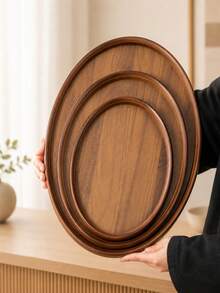 Oval Walnut Color Minimalist Premium Bamboo Tray With Handle, Multiple Sizes, Suitable For Plates, Food, Snacks, Drinks, Cakes, Bread, Ideal For Home, Office, School, Outdoor Camping, Wedding, Breakfast, Dinner, Platter - Maroon - View 3