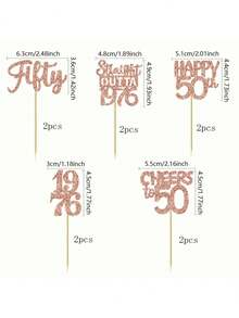 10/20 piezas Adornos para cupcakes de cumpleaños 50 con brillo negro | "50 años, celebrando el nacimiento en 1976 50º" Decoraciones para fiesta de hitos | Adornos para pasteles de postre de aniversario 50 unisex - Multicolor - Ver 16