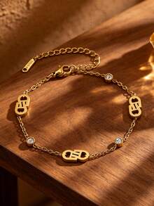 Luxury Hollow A Letter Rhinestone Jewelry 3 Pieces Set, European And American Commuter Style, Versatile And Timeless, Layered Look For Single Or Stacked Wear, Flattering And Elegant, Suitable For Self-Use Or Gift, Hot-Selling Influencer-Style Complete Accessory Set - Gold - View 4