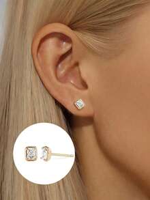 1 paire de boucles d'oreilles à tige carrées géométriques minimalistes de luxe en argent sterling S925, design de niche hypoallergénique, style Ins cool et élégant, polyvalentes, à la mode, personnalisées et exquises, pour le travail, les tenues décontractées, les fêtes et le port quotidien - carré - Voir 6
