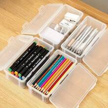 Boîte de rangement pour crayons en plastique transparent grande capacité, boîte de rangement pour fournitures scolaires, crayons de couleur, pinceaux de dessin pour école primaire et enfants, saison de la rentrée scolaire - 4 PIÈCES - Voir 6