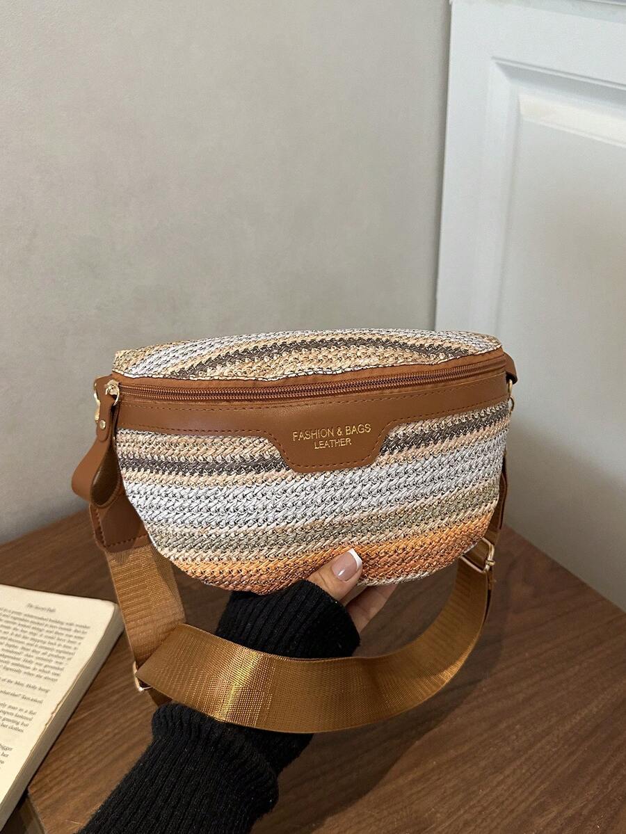 Nueva bolsa de pecho todo en uno de moda, bolsa bandolera vintage única, bolsa de pecho de mujer de material PU estilo coreano - Marrón - Ver 1