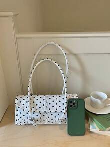 Bolso de mano con solapa y estampado de lunares en toda la superficie, bolso de hombro versátil y clásico con decoración de hebilla metálica para mujer, adecuado para compras, billetera, compras, mujeres jóvenes, estudiantes universitarias, principiantes, trabajadores de oficina. Son perfectos para oficina, universidad, trabajo, negocios, desplazamientos, actividades al aire libre, viajes y salidas - Beis - Ver 9