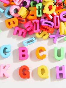 80pcs Fashion Minimalist Acrylic Mixed Color 26 English Alphabet Beads Handmade Loose Beads DIY Jewelry Accessories - Yellow Gold - View 9