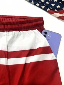 Men's Color-Block Swim Trunks (Red, White, And Navy Stripes; With Built-In Brief Liner) - Multicolor - View 12