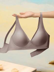 Sujiin SUJlIN 女款性感內衣 深V領 無鋼圈 無縫隱形加厚聚攏胸罩 舒適塑形女用內衣 MX074 - 咖啡棕 - 查看 5