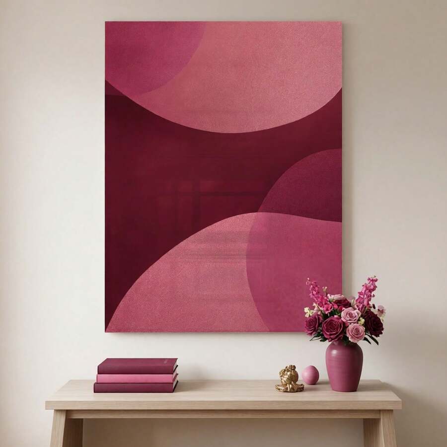 1 pieza Póster de arte de pared abstracto rosa & borgoña, pintura en lienzo de forma orgánica sin marco, minimalista moderno, imagen de decoración para sala de estar, póster de decoración del hogar - A - Ver 1