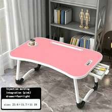 Foldable Laptop Desk Bed Tray Table, Portable Large Lap Desk With Cup Holder, Tablet Holder & Storage Drawer, Multi-Function Bedside Table For Work, Study, Reading, Eating On Bed, Sofa & Couch - Pink - View 2
