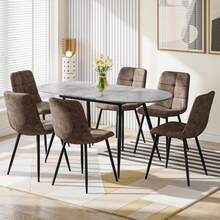 Gray Table + 6 Brown PU Chairs