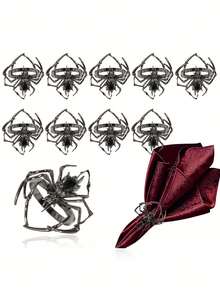 [Festival Napkin Holders] 5pcs Halloween Spider Napkin Rings | Festival Holiday Party Decoration - Gun Black - View 2