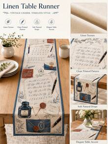 1pc Vintage Back To School Theme Table Runner, Calligraphy Pen Ink Envelope Letter Print, Rustic Farmhouse Style Classroom Dining Table Study Room Decor, Teacher Gift Seasonal Home Decoration - Multicolor - View 10