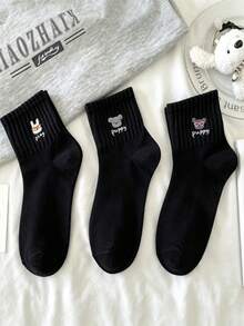 5 Pasang Kaos Kaki Kartun Hitam Tipis Lucu Gaya Jepang untuk Anak Perempuan, Musim Semi/Panas, Kaos Kaki Pendek Ins - Hitam - View 4